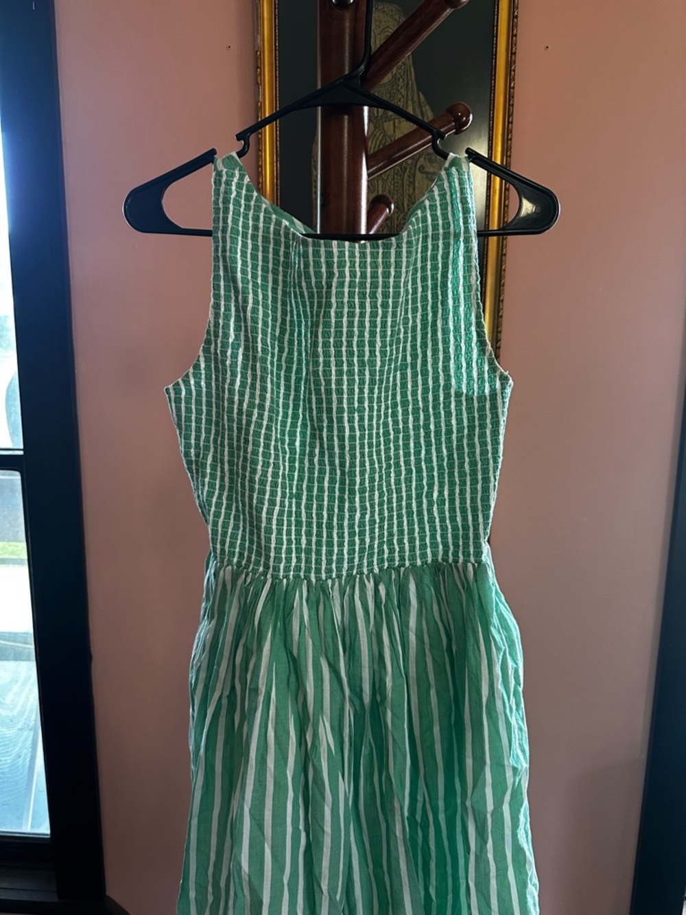 J. Crew Green and White Striped Sleeveless Dress